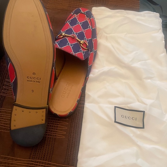 GUCCI Royal Bluett Red/Blu Guicci Logo Rhombus Chain Mule Slip On main image 5